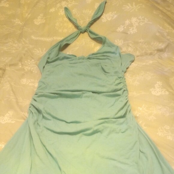 Max Studio halter dress ruched  elastic sides M light turquoise pre owned! - Picture 7 of 8